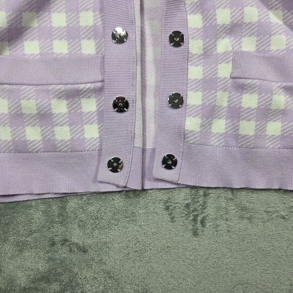 Maje Mystyle Cardigan Size 4 XL Purple White Gingham Check Preppy Sweater - Picture 5 of 14